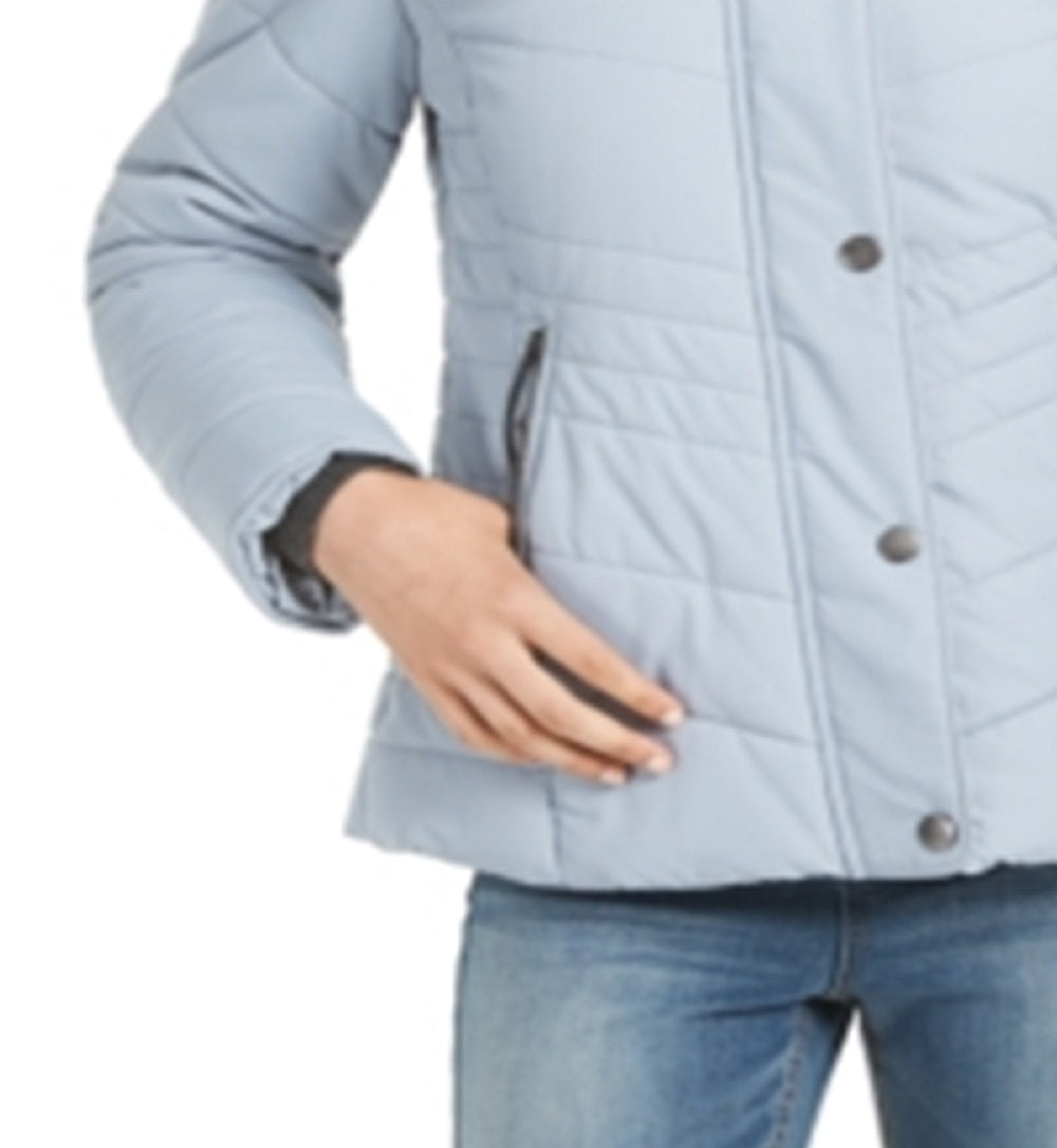 Maralyn & Me Junior's Faux Fur Trim Hooded Puffer Coat Blue Size X-Large