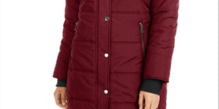 Maralyn & Me Junior's Faux Fur Trim Hooded Puffer Coat Maroon Size Medium