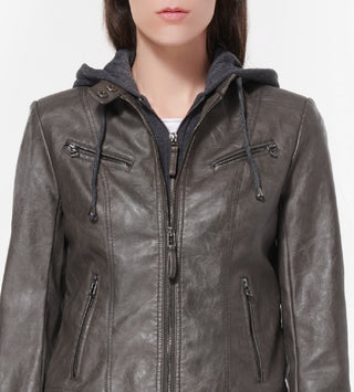 Maralyn & Me Junior's Layered Look Faux Leather Coat Gray Size X-Large