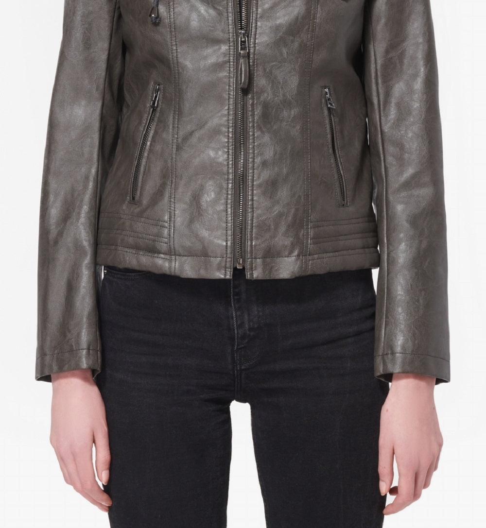 Maralyn & Me Junior's Layered Look Faux Leather Coat Gray Size X-Large