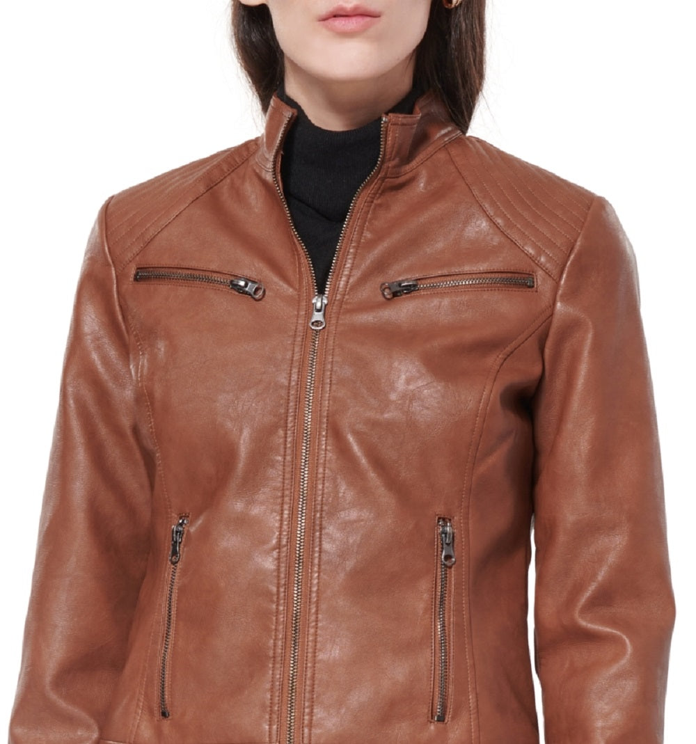 Maralyn & Me Junior's Faux Leather Jacket Brown Size Medium