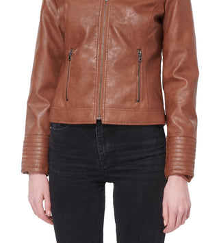 Maralyn & Me Junior's Faux Leather Jacket Brown Size Medium