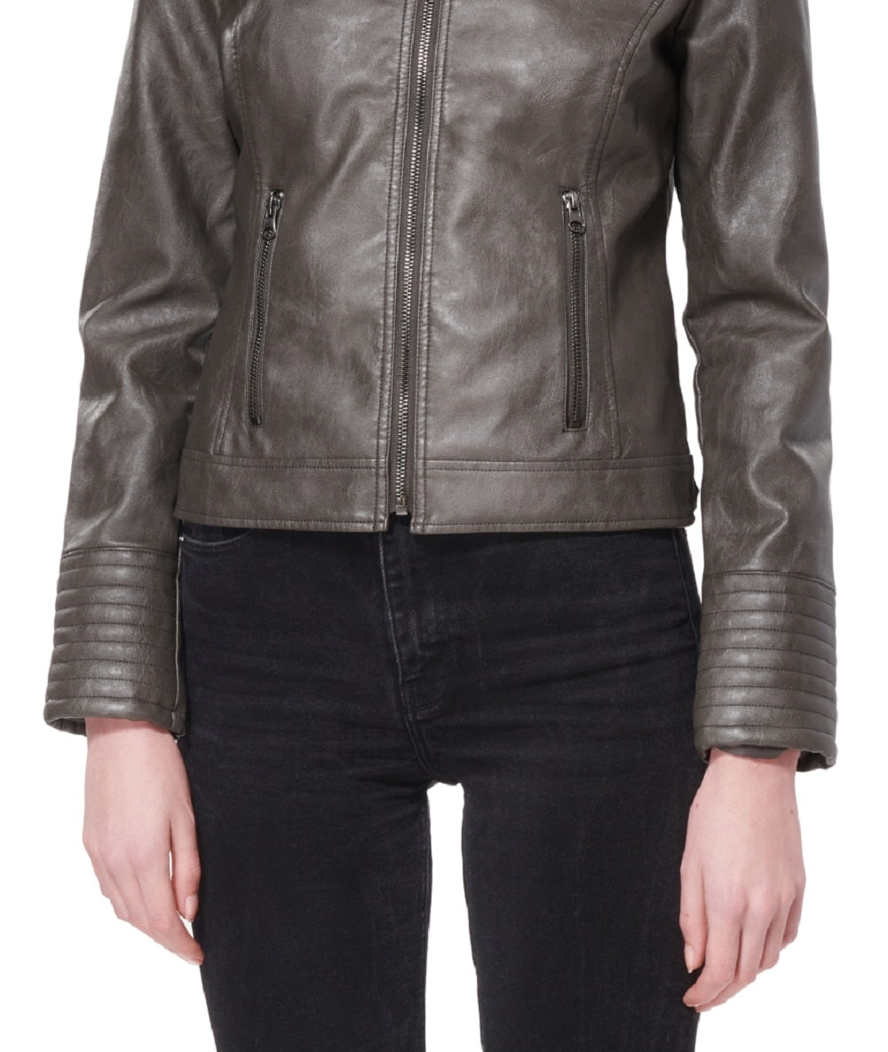 Maralyn & Me Junior's Faux Leather Jacket Gray Size X-Small