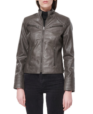 Maralyn & Me Junior's Faux Leather Jacket Gray Size X-Small