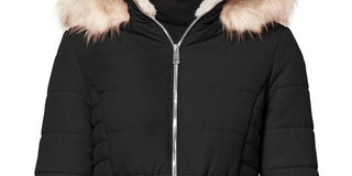 Maralyn & Me Junior's Faux Trim Hooded Puffer Coat Black Size Medium