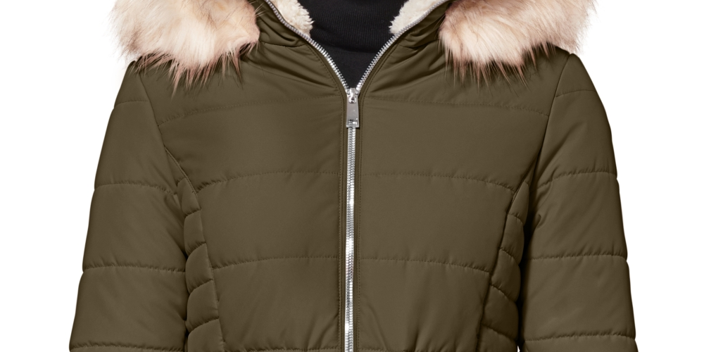 Maralyn & Me Junior's Faux Fur Trim Hooded Green Size X-Large