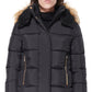 Maralyn & Me Junior's Hooded Faux Fur Trim Puffer Coat Black Size X-Small