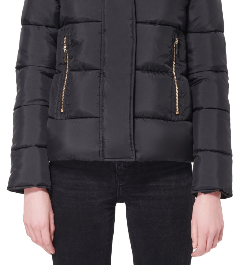 Maralyn & Me Junior's Hooded Faux Fur Trim Puffer Coat Black Size X-Small