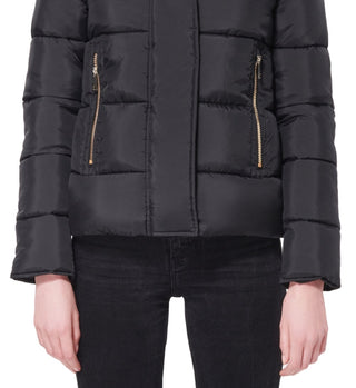 Maralyn & Me Junior's Hooded Faux Fur Trim Puffer Coat Black Size X-Small