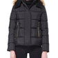Maralyn & Me Junior's Hooded Faux Fur Trim Puffer Coat Black Size X-Small