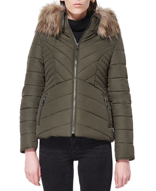 Maralyn & Me Junior's Faux Fur Trim Hooded Puffer Coat Gray Size Large