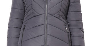 Maralyn & Me Junior's Faux Fur Trim Hooded Puffer Coat Gray Size Large