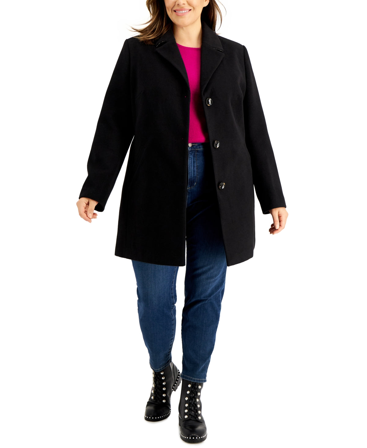 Maralyn & Me Women's Single Breasted Reefer Coat Black Size 3X