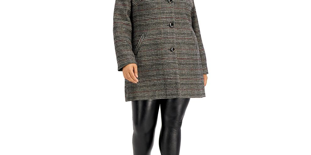 Maralyn & Me Women's Single Breasted Reefer Coat Black Size 3X