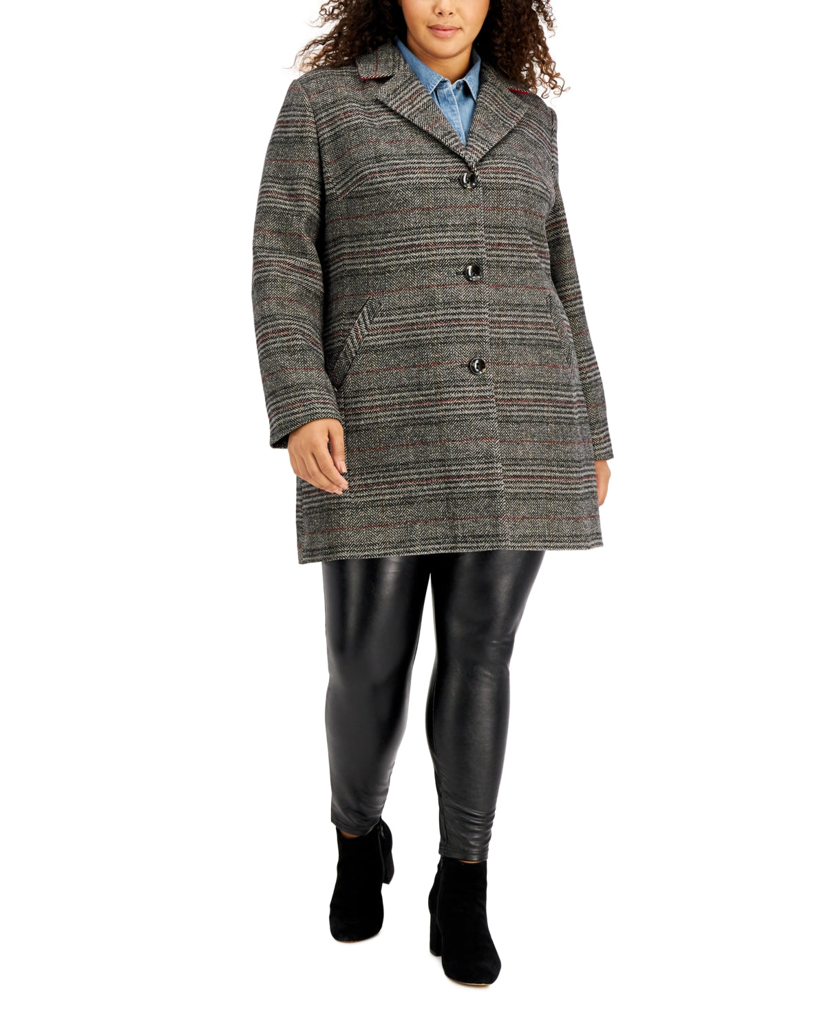 Maralyn & Me Women's Single Breasted Reefer Coat Black Size 3X