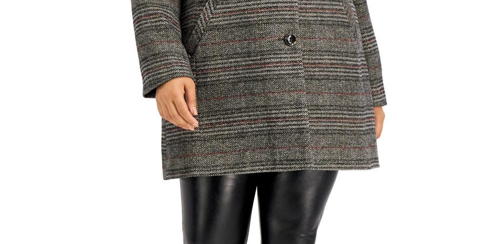 Maralyn & Me Women's Single Breasted Reefer Coat Black Size 3X