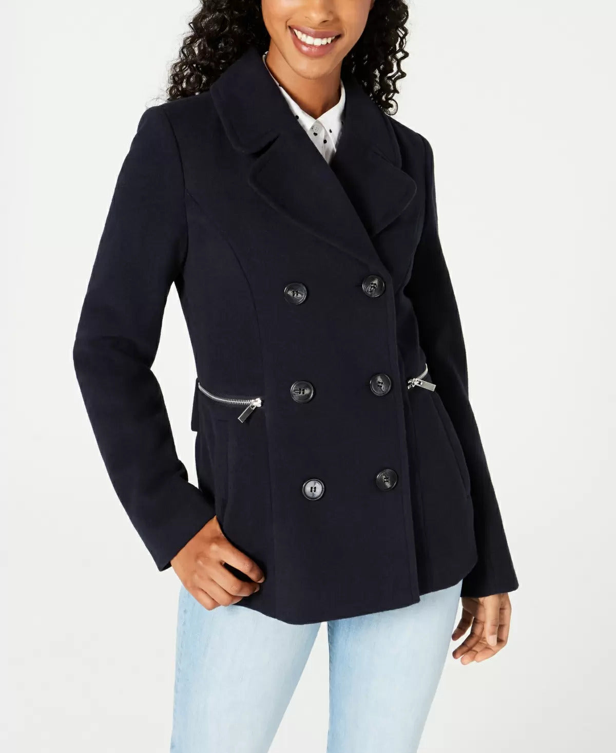 Maralyn & Me Women's Double Breasted Peacoat Black Size Small