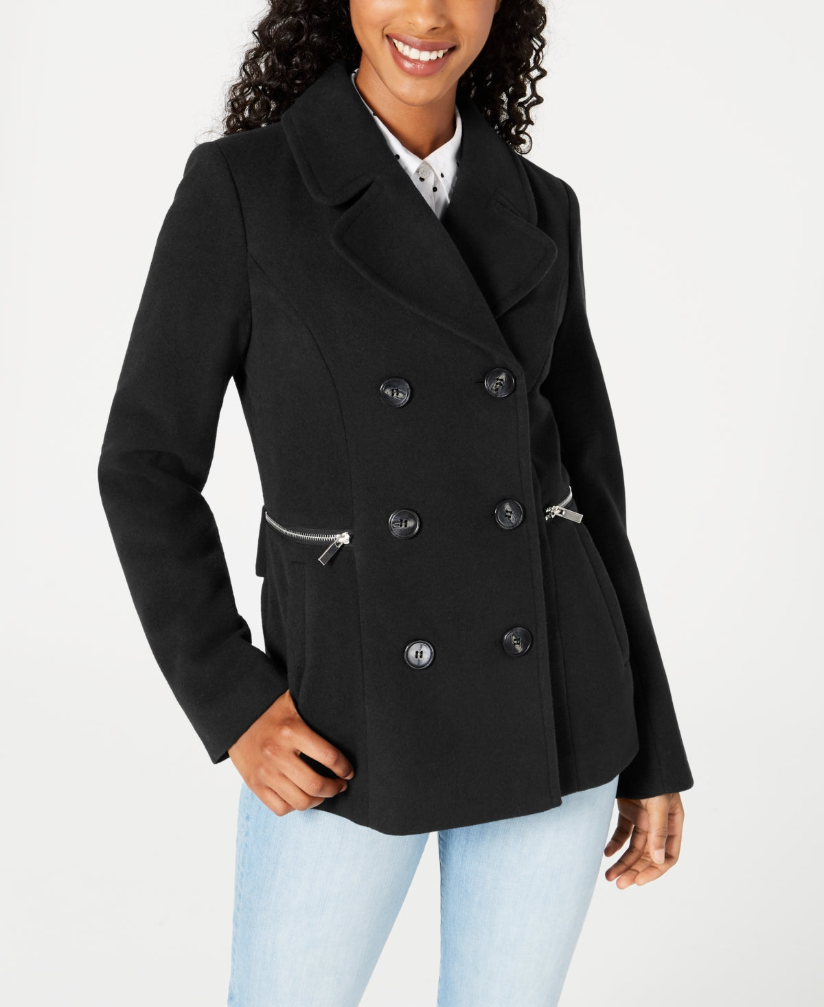 Maralyn & Me Women's Double Breasted Peacoat Black Size Small