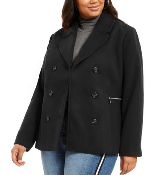 Maralyn & Me Juniors' Double Breasted Peacoat Black Size 1X