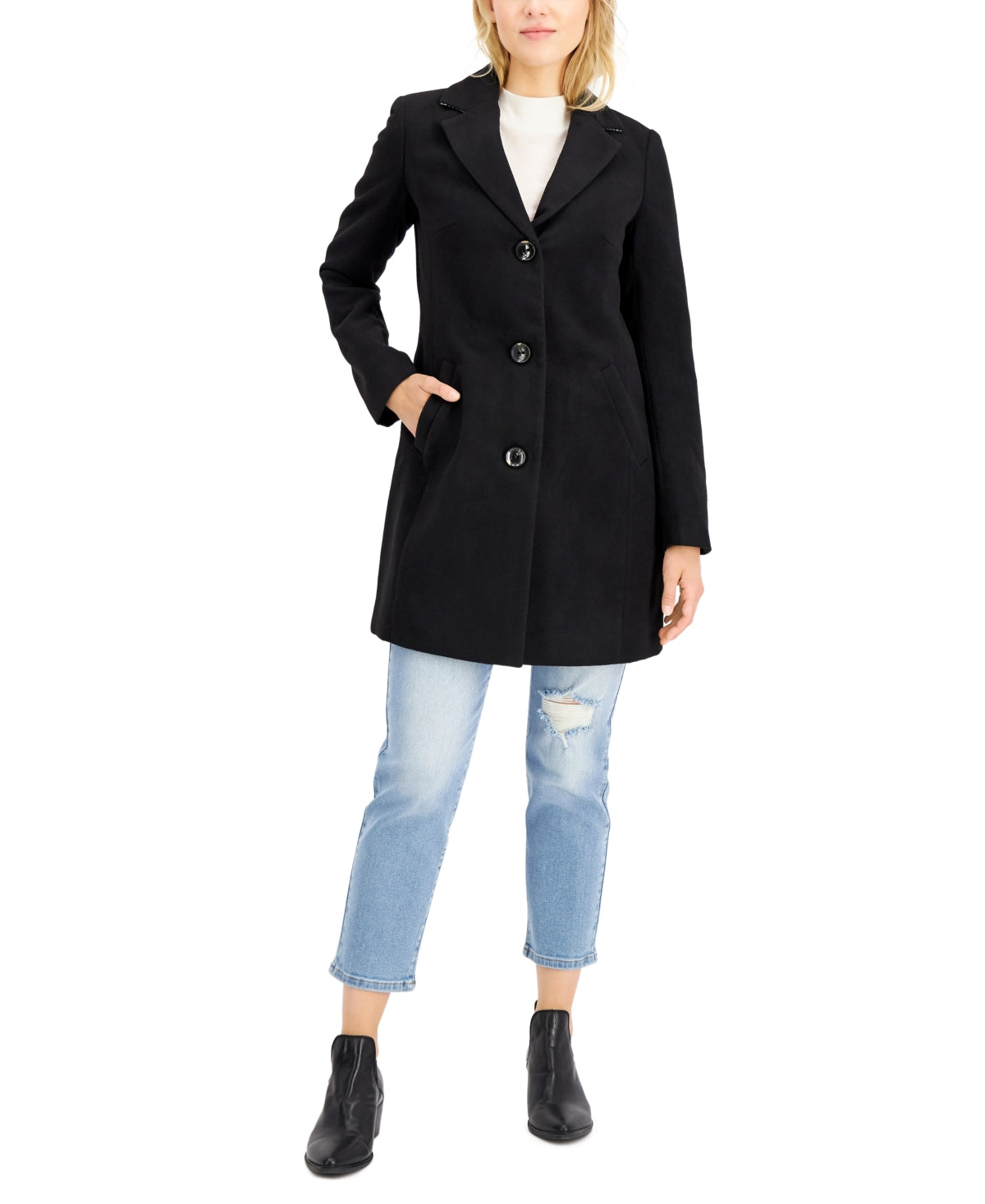 Maralyn & Me Junior's Single Breasted Reefer Coat Black Size XX-Large