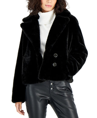 Maralyn & Me Junior's Reversible Faux Fur Coat Black Size Small