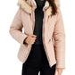Maralyn & Me Junior's Faux Trim Hooded Puffer Coat Pink Size Large