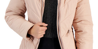 Maralyn & Me Junior's Faux Trim Hooded Puffer Coat Pink Size Large