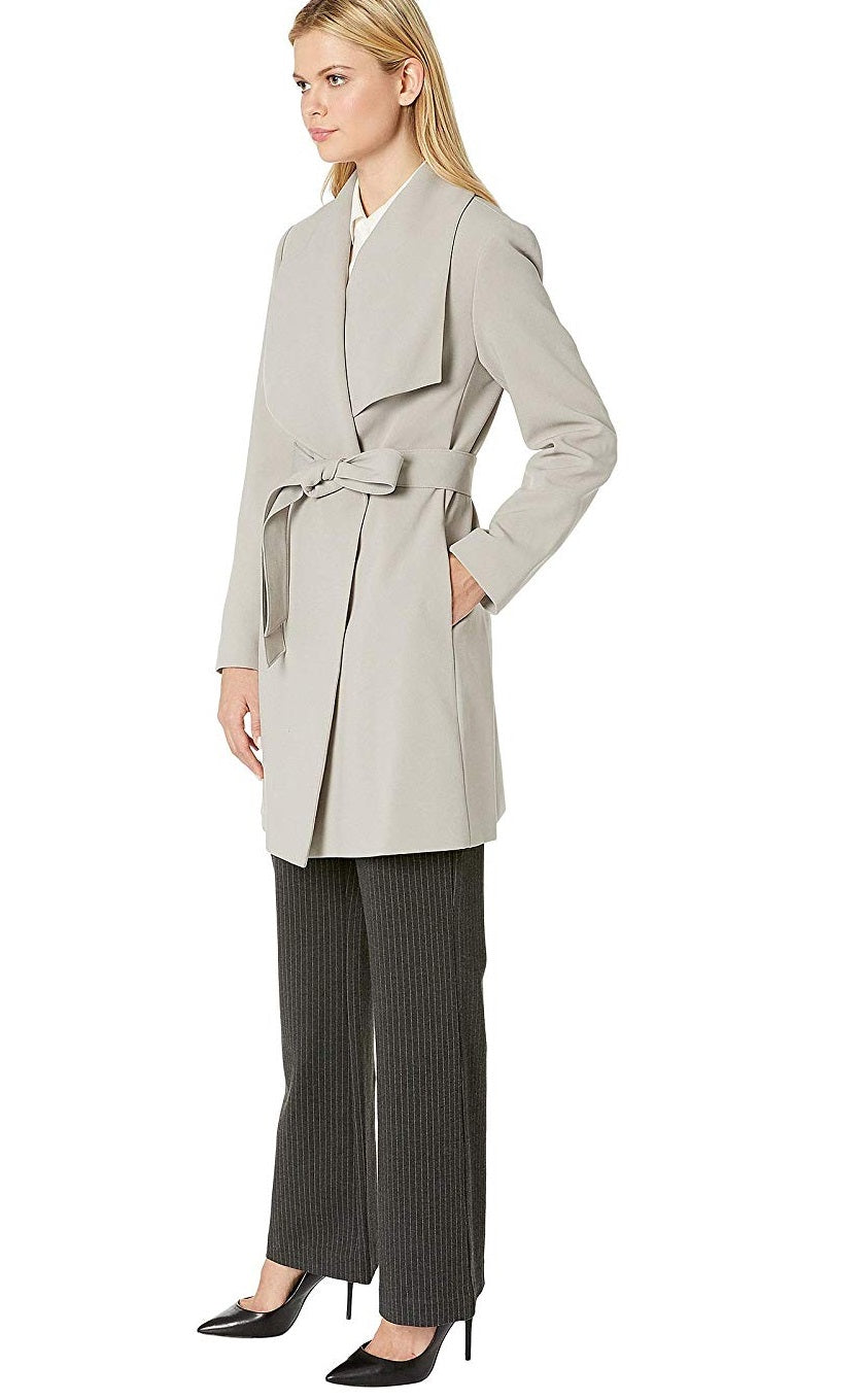 Ralph Lauren Women's Belted Drape Front Coat Gray Size Large