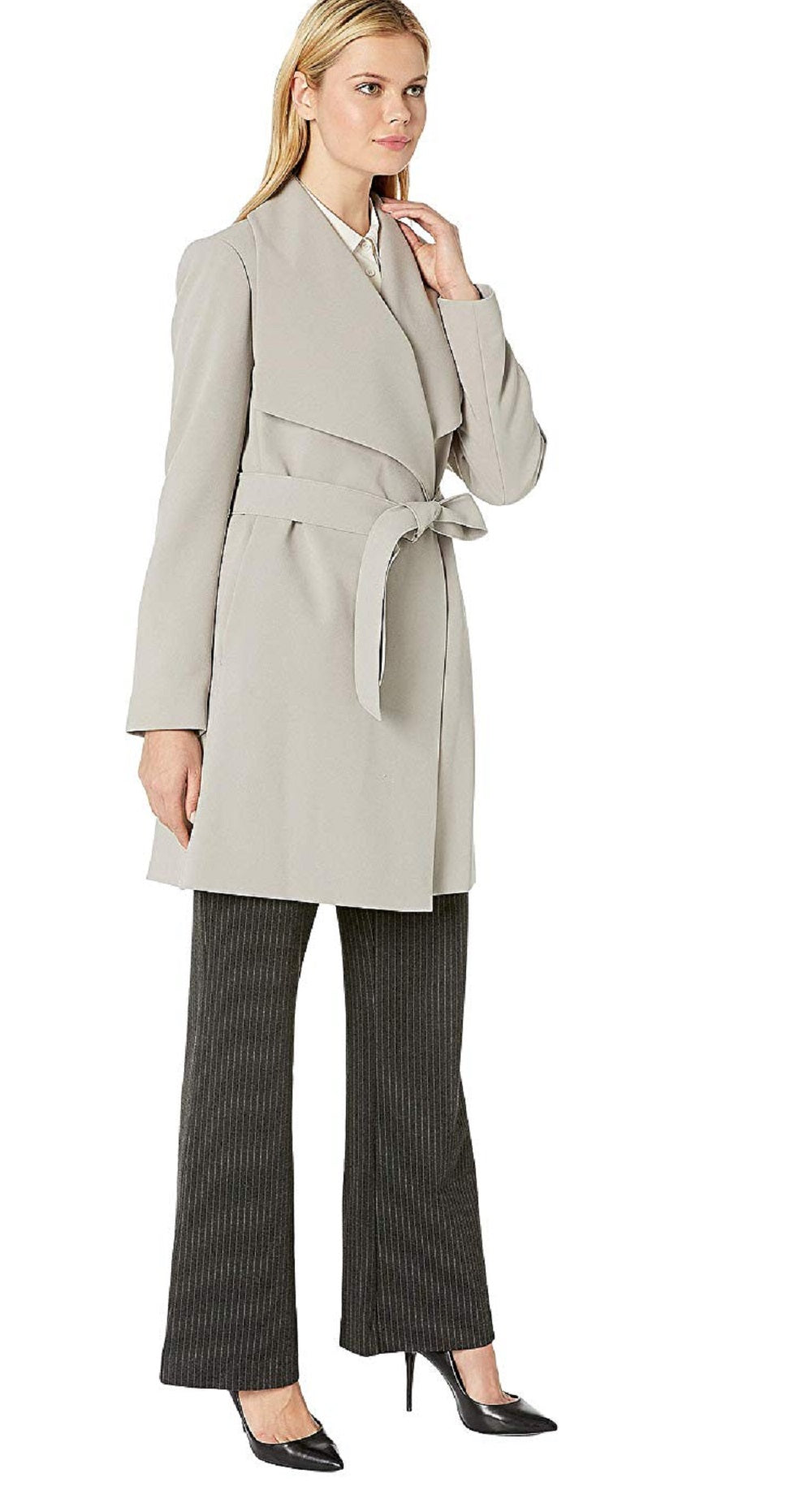 Ralph Lauren Women's Belted Drape Front Coat Gray Size Large