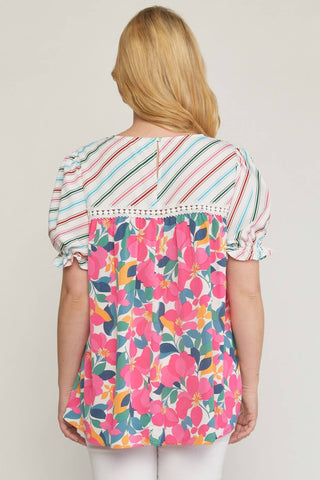 Entro - Mixed Print & Lace Blouse