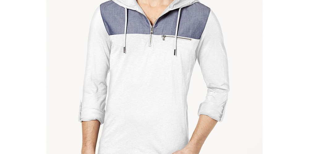 INC International Concepts Men's Quarter Zip Hoodie White Size M