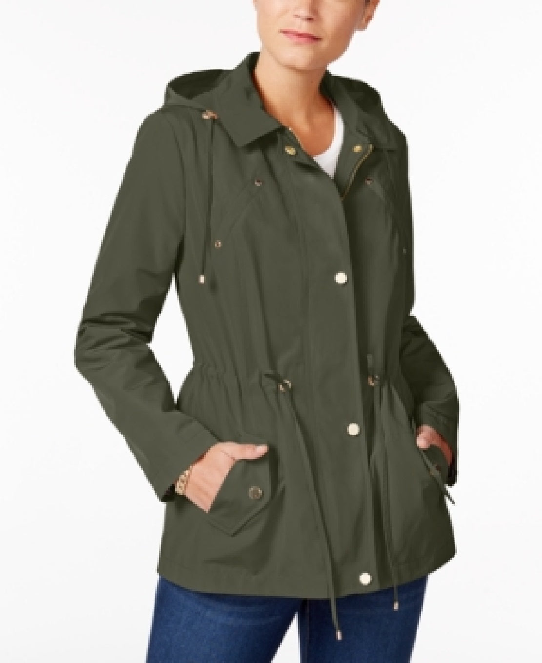 Charter Club Women's Water Resistant Hooded Anorak Jacket Green Size Small