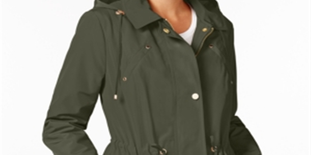 Charter Club Women's Water Resistant Hooded Anorak Jacket Green Size Small