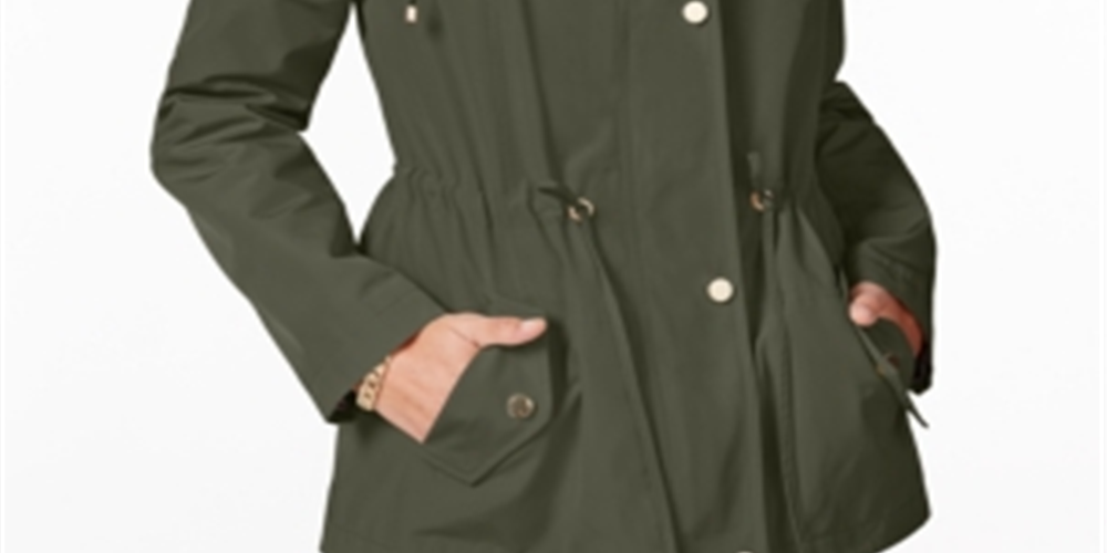 Charter Club Women's Water Resistant Hooded Anorak Jacket Green Size Small