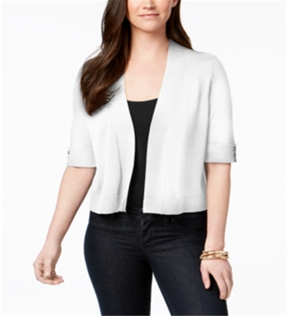 JM Collection Women's Cropped Button Detail Cardigan White Size X-Large