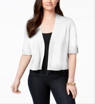 JM Collection Women's Cropped Button Detail Cardigan White Size X-Large