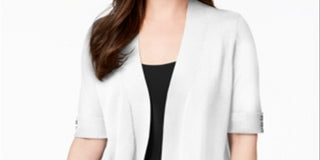 JM Collection Women's Cropped Button Detail Cardigan White Size X-Large