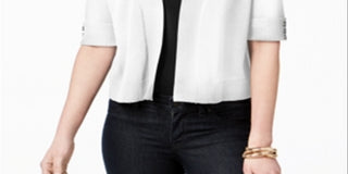 JM Collection Women's Cropped Button Detail Cardigan White Size X-Large