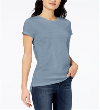 Maison Jules Women's Short Sleeve Crew Neck Hi Lo Top Blue Size X-Small