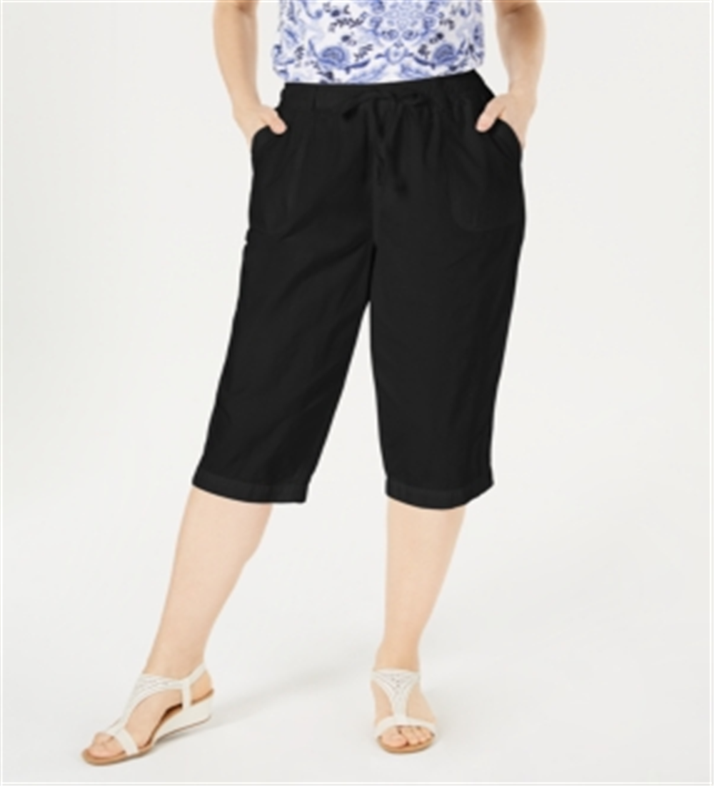 Karen Scott Women's Cotton Eyelet Chino Skimmer Shorts Black Size Petite Small