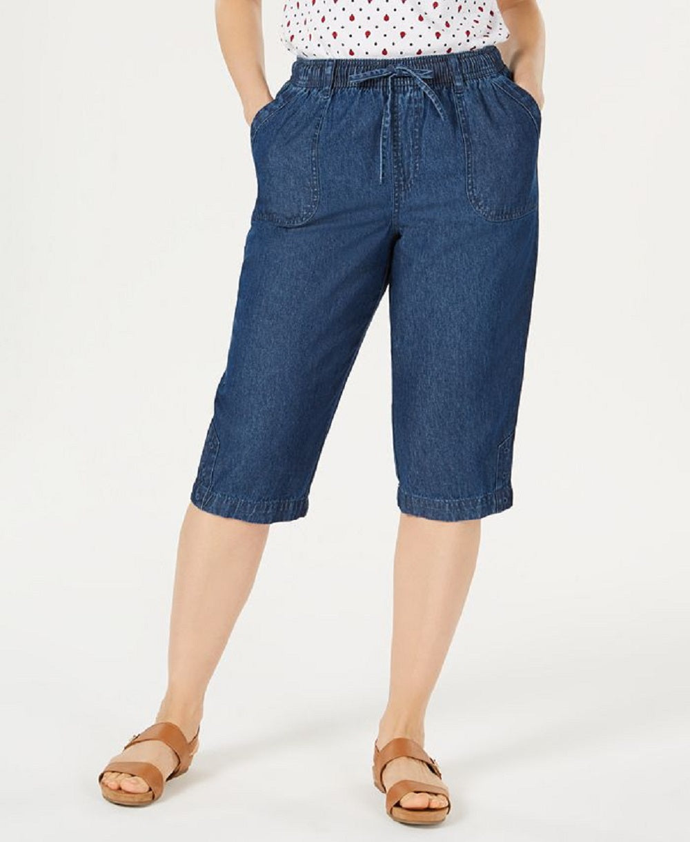 Karen Scott Women's Cotton Eyelet Denim Skimmer Shorts Blue Size Petite Medium