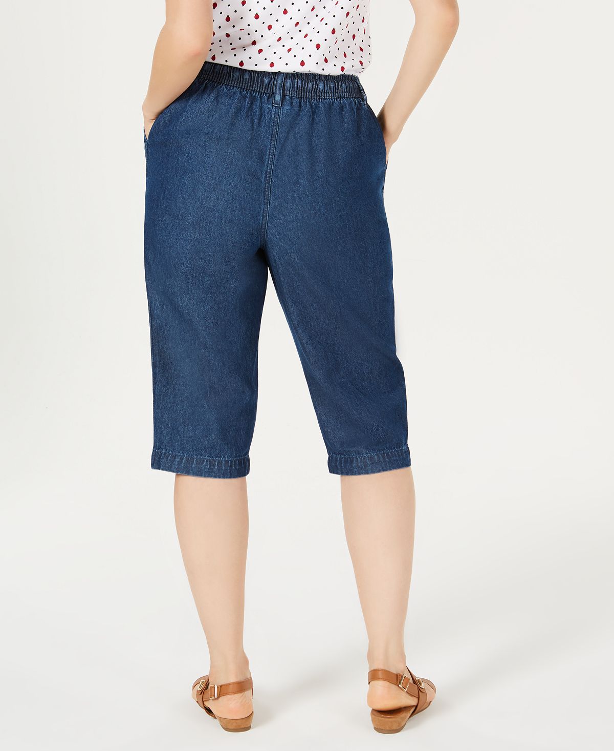 Karen Scott Women's Cotton Eyelet Denim Skimmer Shorts Blue Size Petite Medium