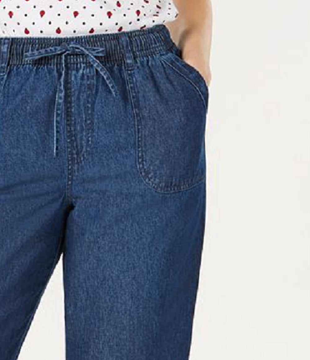 Karen Scott Women's Cotton Eyelet Denim Skimmer Shorts Blue Size Petite Medium