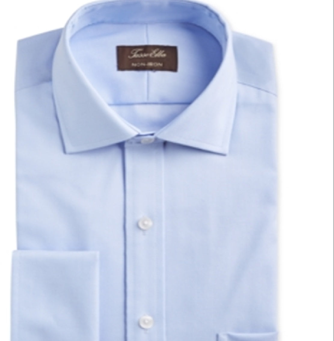 Tasso Elba Men's Classic Regular Fit Non Iron Supima Cotton Herringbone Solid French Cuff Dress Shirt Blue Size 15X32X33