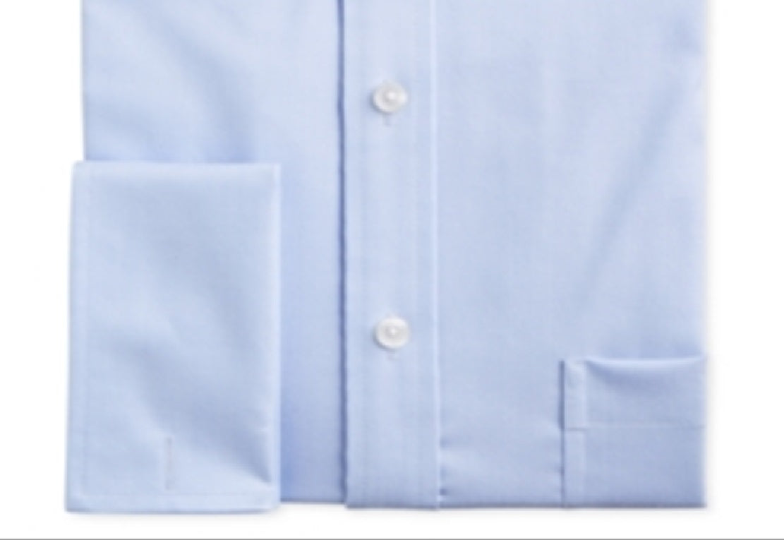 Tasso Elba Men's Classic Regular Fit Non Iron Supima Cotton Herringbone Solid French Cuff Dress Shirt Blue Size 15X32X33