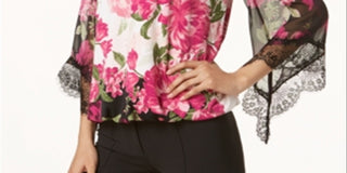 Alfani Women's Lace Trim Bubble Hem Blouse Pink Size X-Large