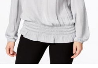 Alfani Women's Long Sleeve Jewel Neck Top Gray Size Small