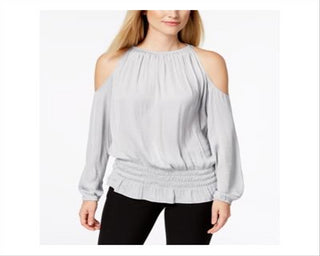 Alfani Women's Long Sleeve Jewel Neck Top Gray Size Small