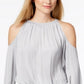 Alfani Women's Cold Shoulder Long Sleeve Jewel Neck Top Gray Size Large