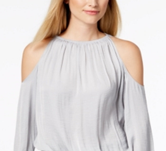 Alfani Women's Cold Shoulder Long Sleeve Jewel Neck Top Gray Size Large